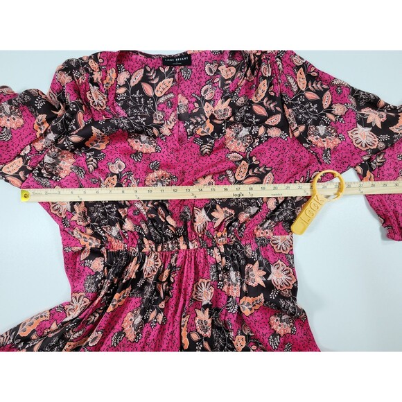 Lane Bryant Dress Size 20 Pink Floral Long Sleeve Midi Dress w/Pockets - Picture 9 of 11